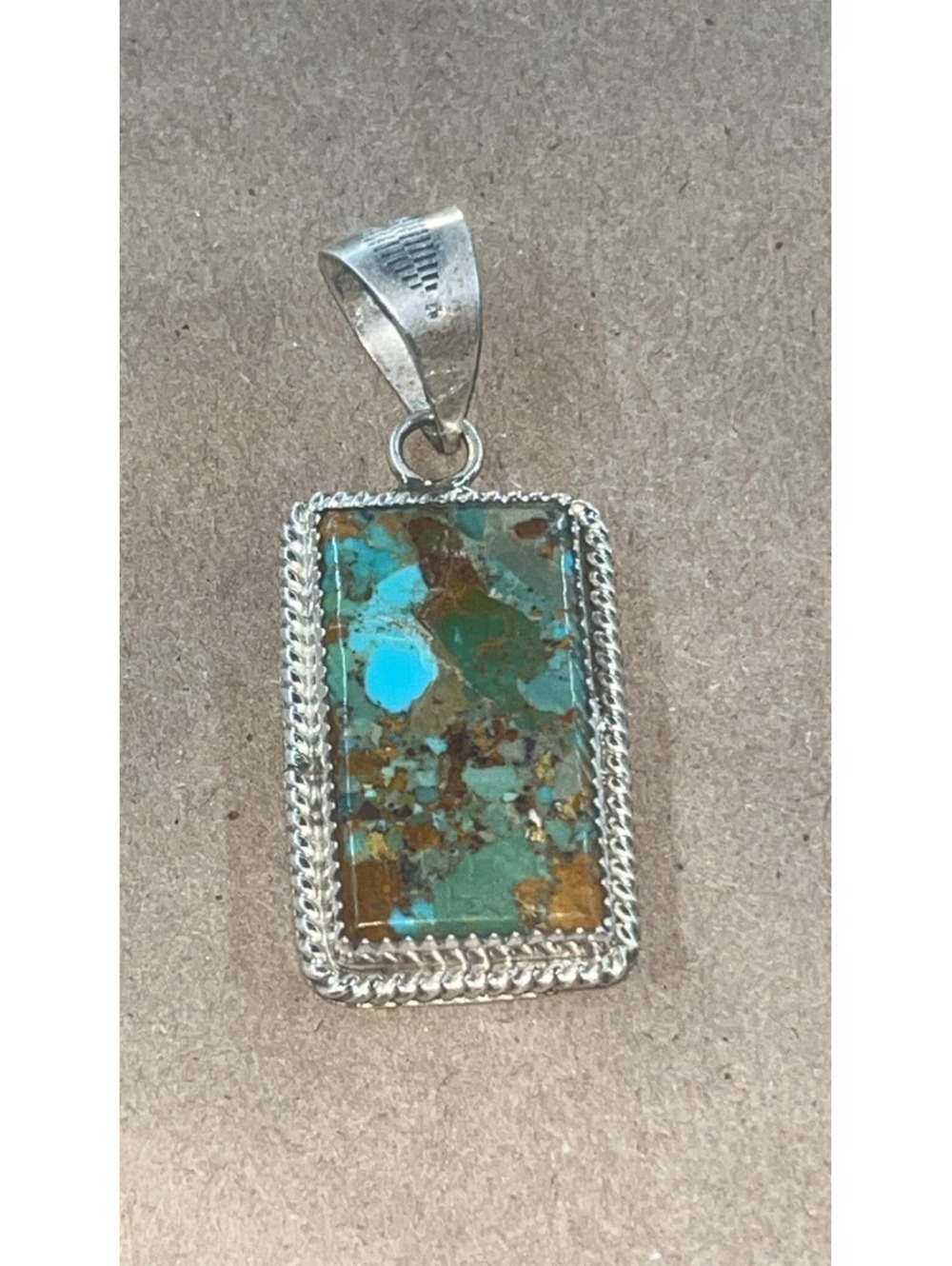 Native American Navajo handmade sterling silver turquoise pendant -Leonard Jim